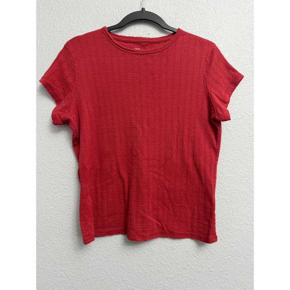 Aerie Womens Red Ribbed Short Sleeve Crew Neck Cotton T-Shirt Size Medium